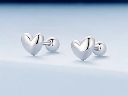 Sterling Silver 925 Heart Shaped Ballback Earrings