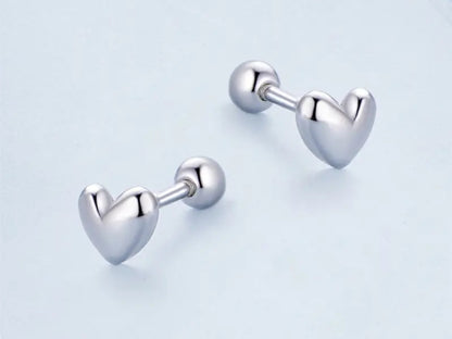 Sterling Silver 925 Heart Shaped Ballback Earrings
